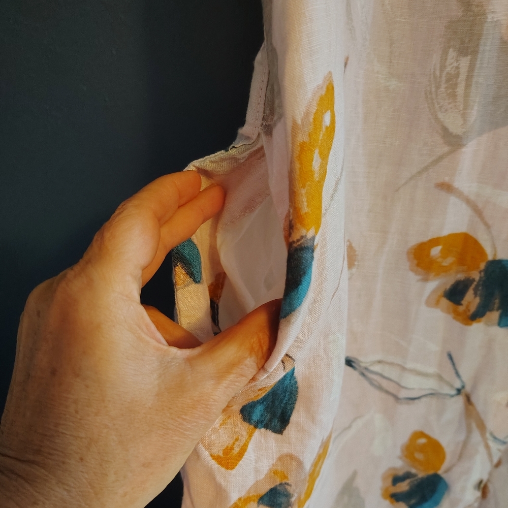 Rachel Zoe Women's Casual Linen Shirt Dress Orange and Blue Floral Pattern - Picture 5 of 6